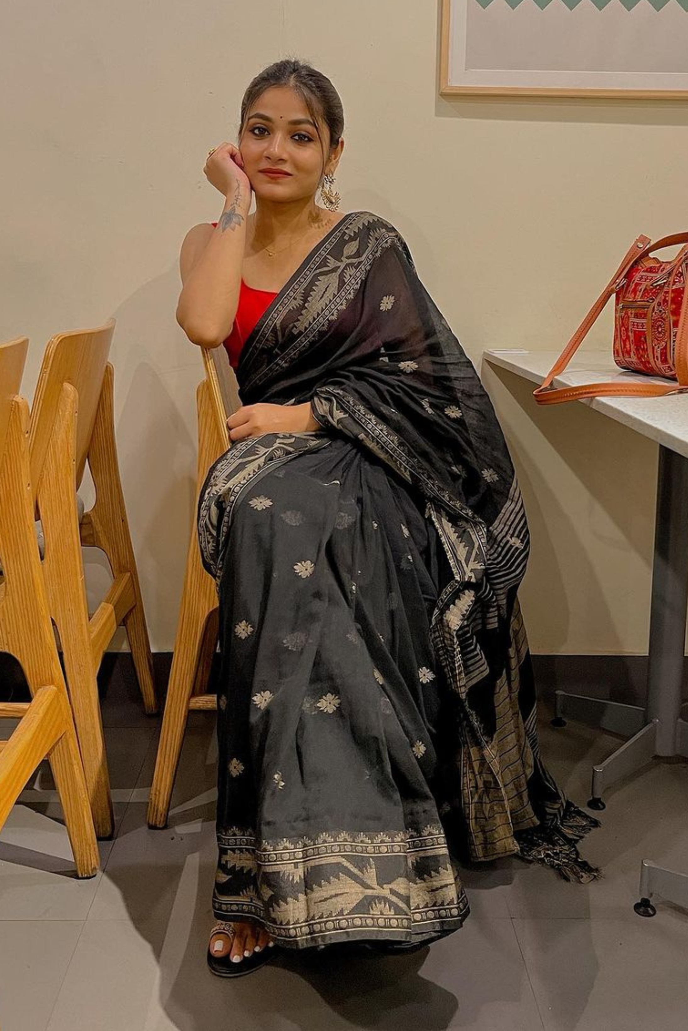 Buy MySilkLove Eerie Black Cotton Tangail Handloom Saree Online