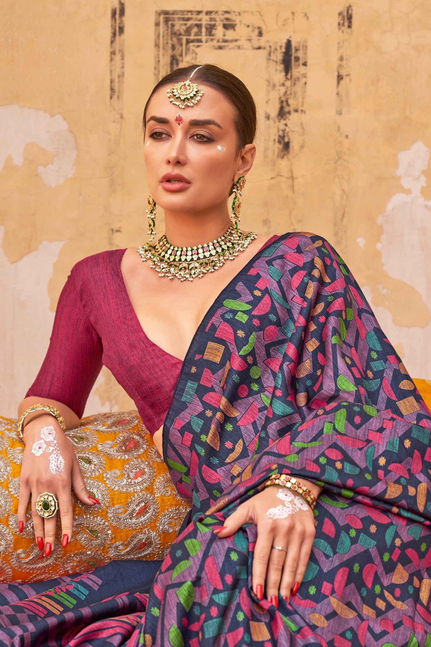 Buy MySilkLove Navy Blue & Purple Banarasi Printed Saree Online