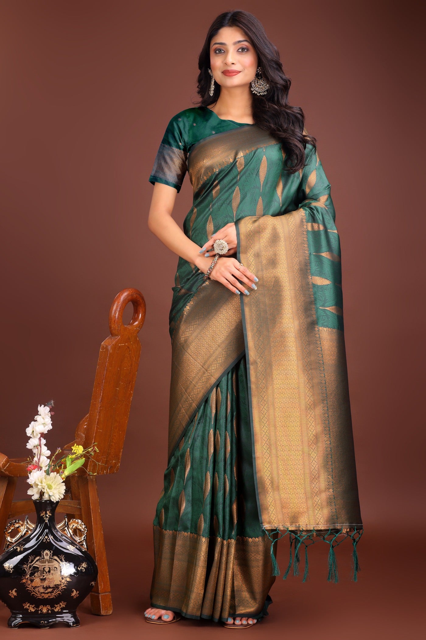 Buy MySilkLove Jungle Green Woven Banarasi Saree Online