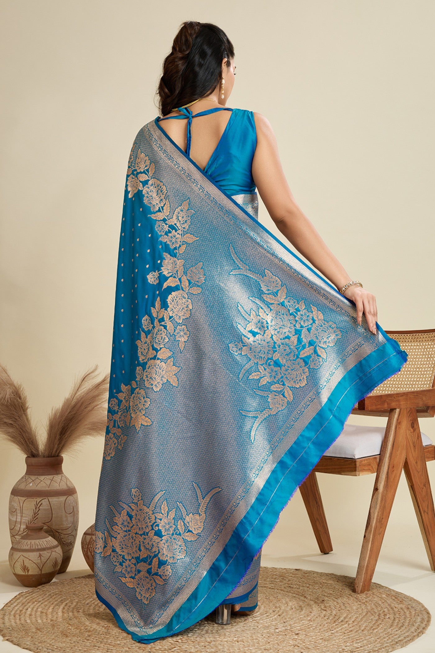 Buy MySilkLove Star Blue Zari Woven Soft Kanjivaram Saree Online
