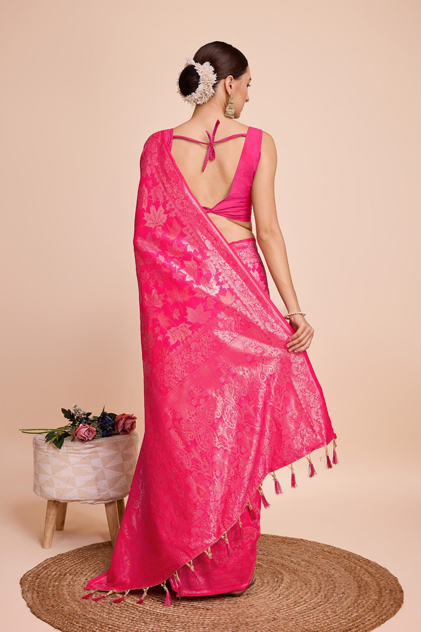 Buy MySilkLove Raspberry Pink Banarasi Soft Silk Saree Online