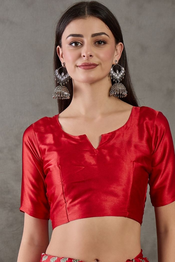 Buy MySilkLove Bismark Blue and Red Ajrakh Printed Satin Gaji Silk Saree Online