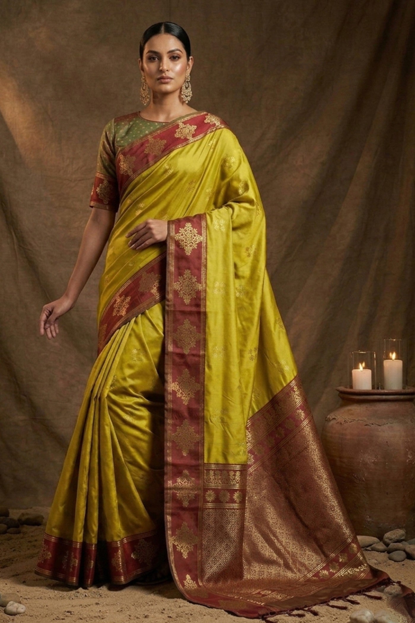 Buy MySilkLove Trombone Yellow Woven Banarasi Soft Silk Saree Online
