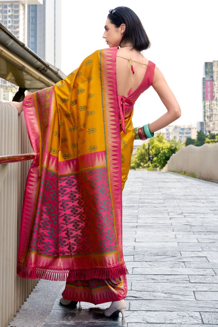 Buy MySilkLove Antique Yellow Woven Banarasi Saree Online