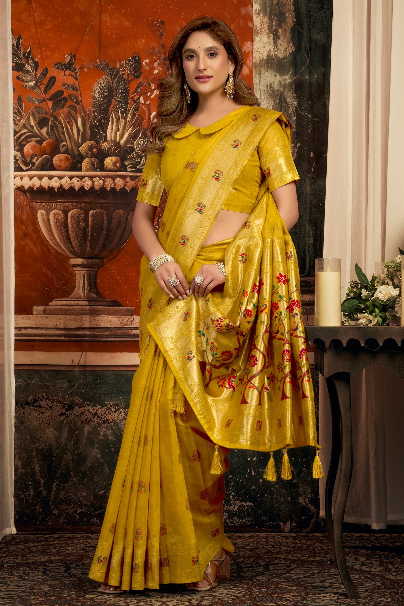 Buy MySilkLove Sunny Yellow Zari Woven Paithani Saree Online