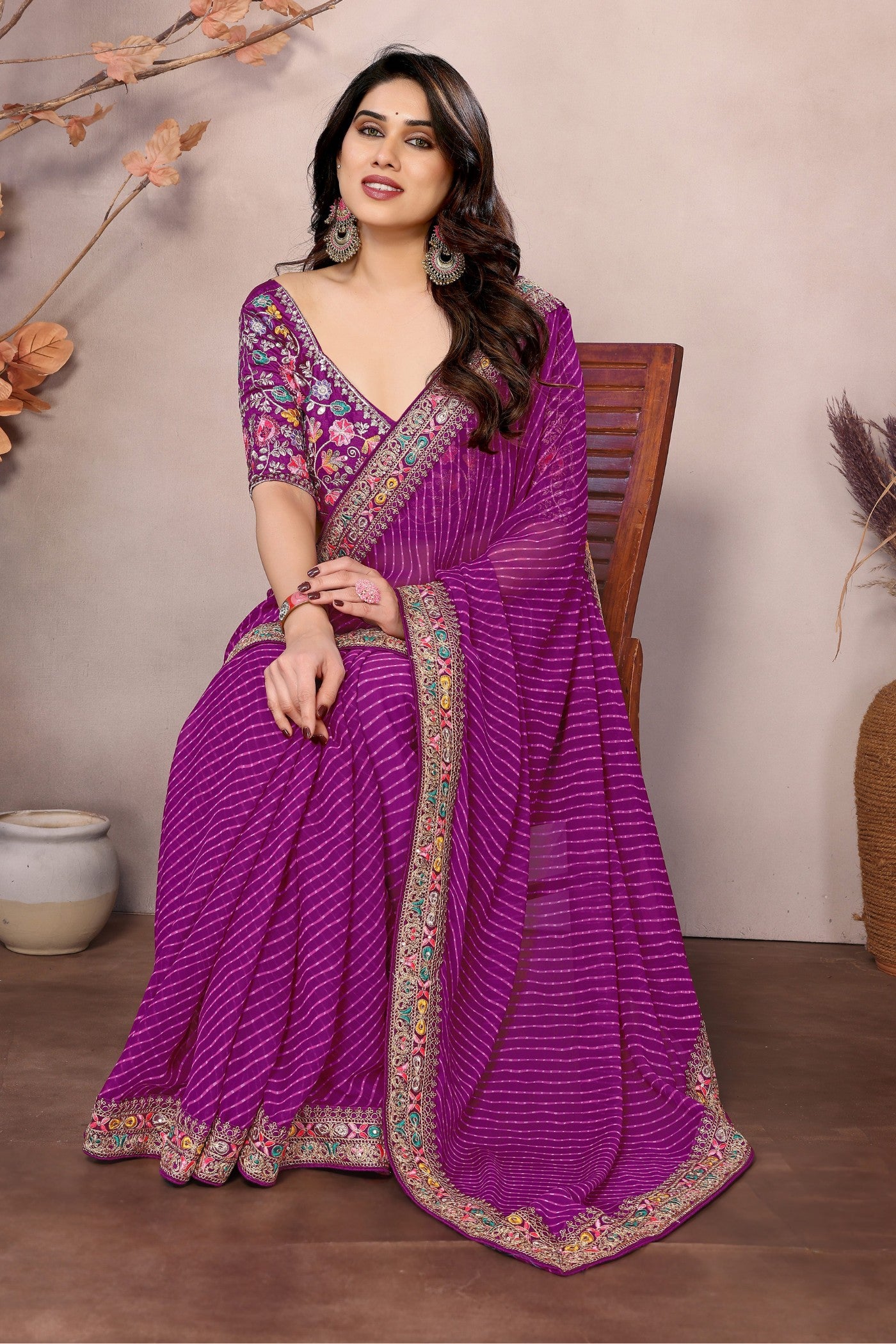Buy MySilkLove Berry Purple Georgette Designer Partywear Saree Online