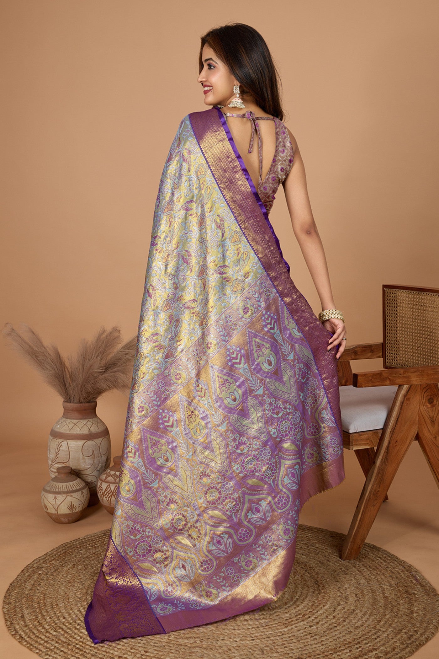 Buy MySilkLove Periwinkle Purple Woven Kanjivaram Saree Online