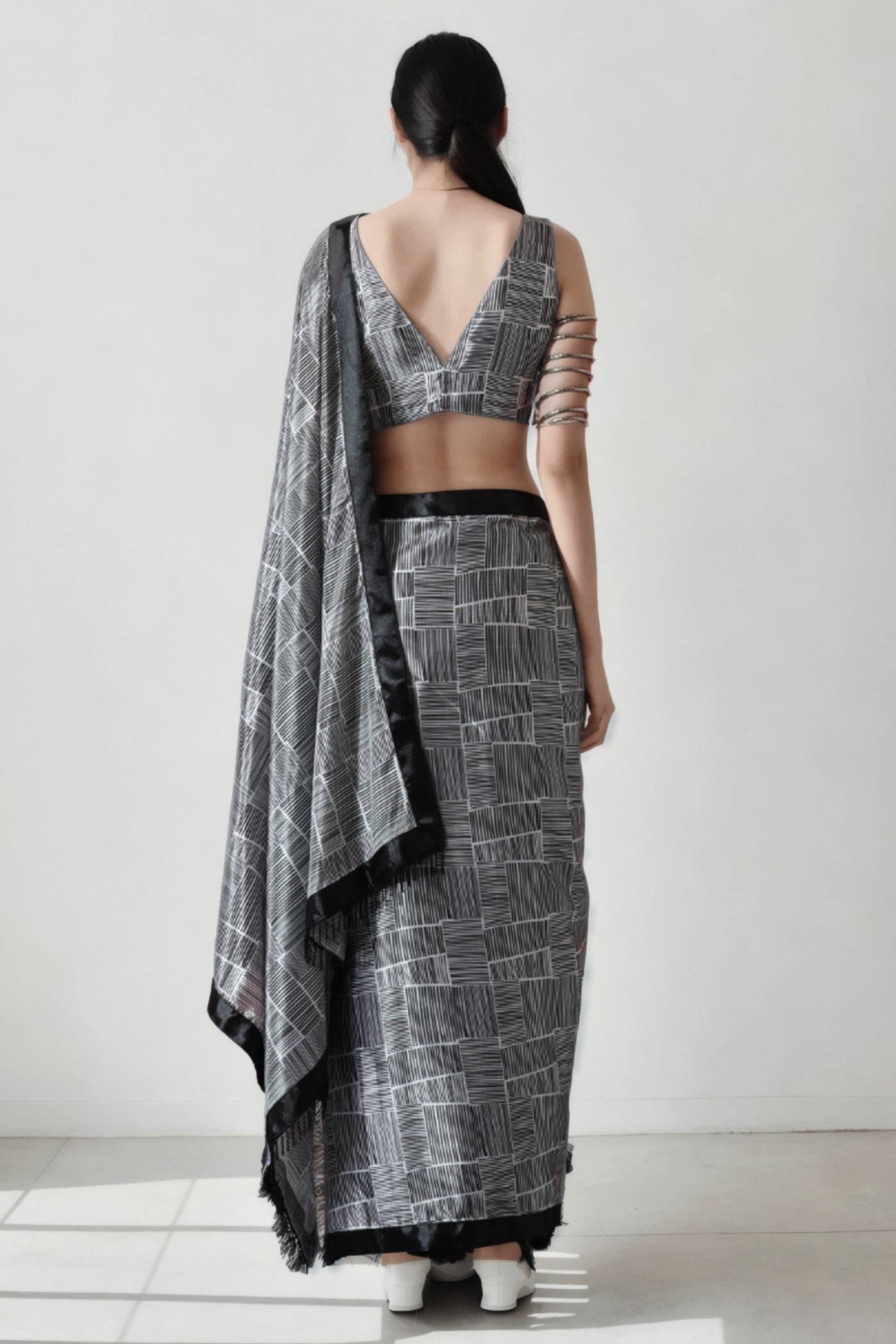 Buy MySilkLove Zinc Grey Chinon Digital Printed Ready To Wear Saree Online