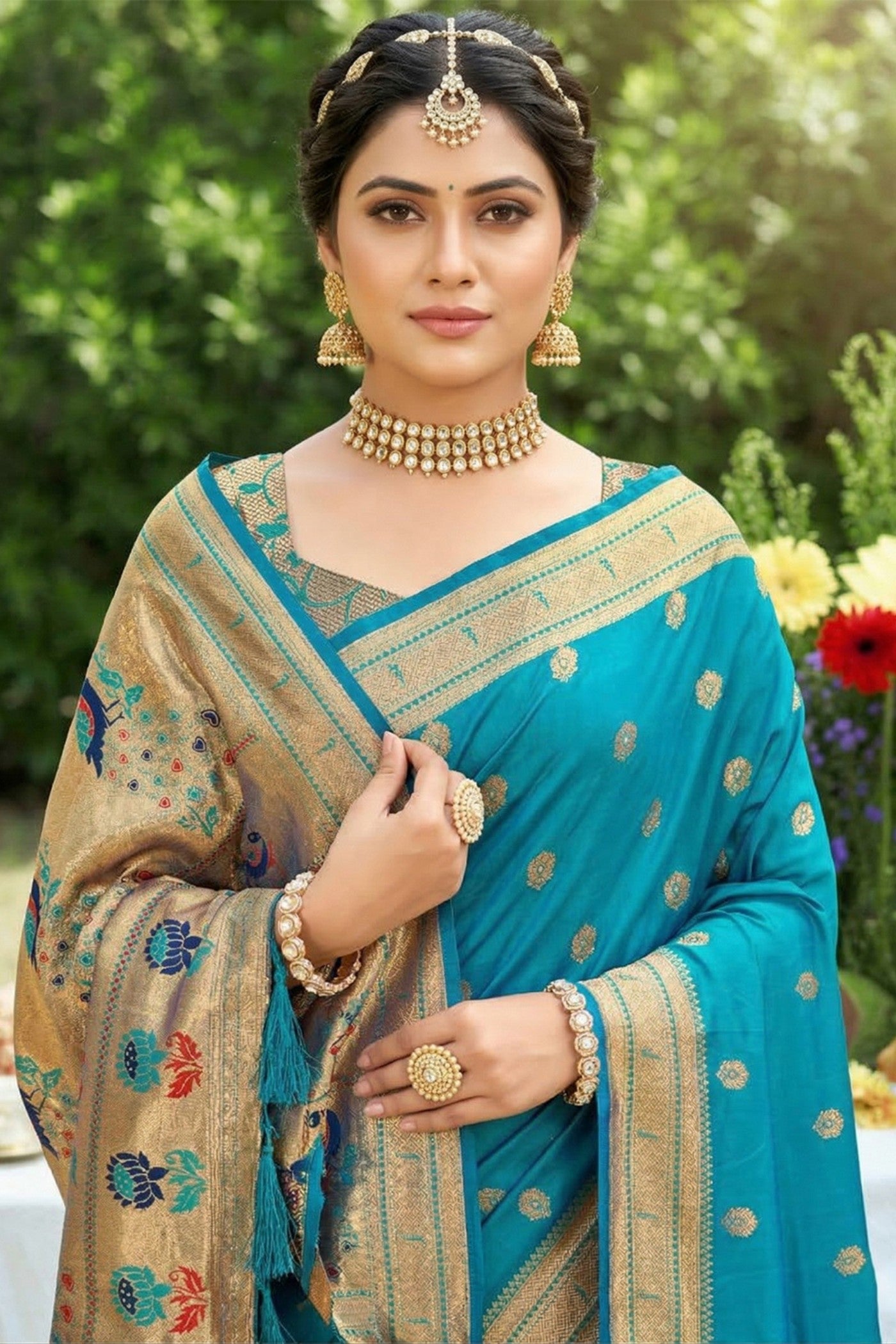 Buy MySilkLove Ocean Blue Zari Woven Paithani Saree Online