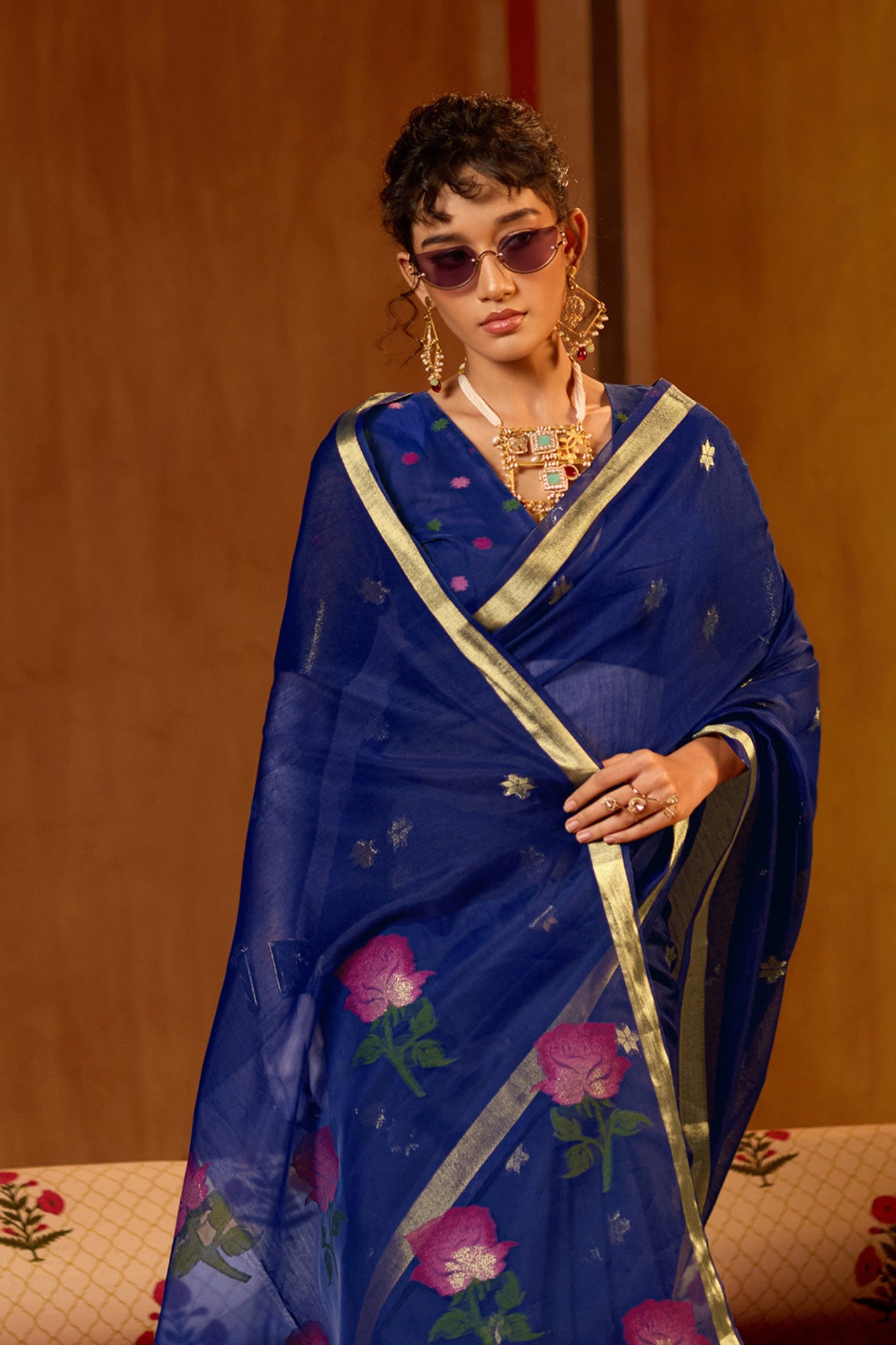 Buy MySilkLove Chill Blue Handloom Muga Cotton Saree Online