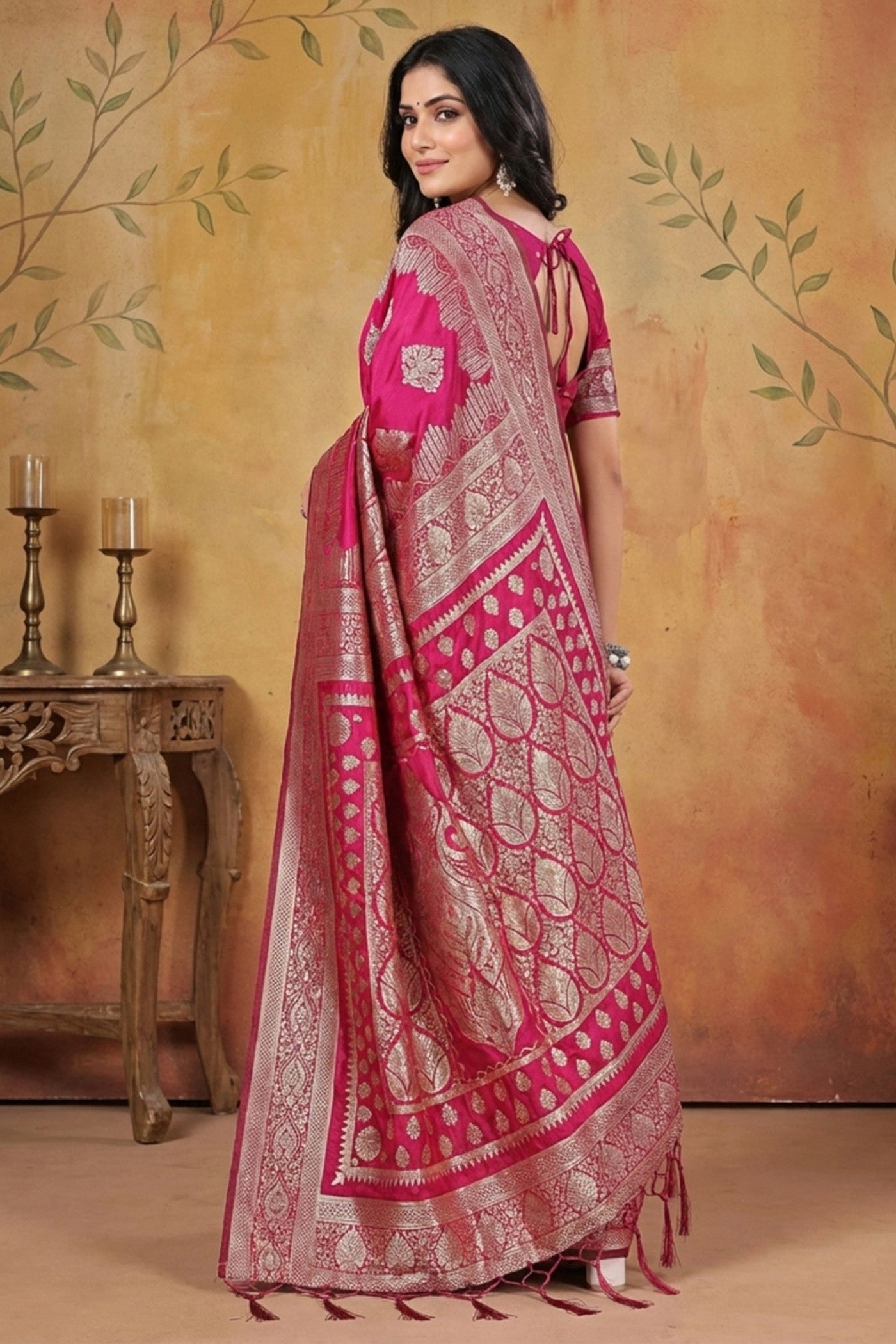 Buy MySilkLove Magenta Pink Woven Banarasi Silk Saree Online