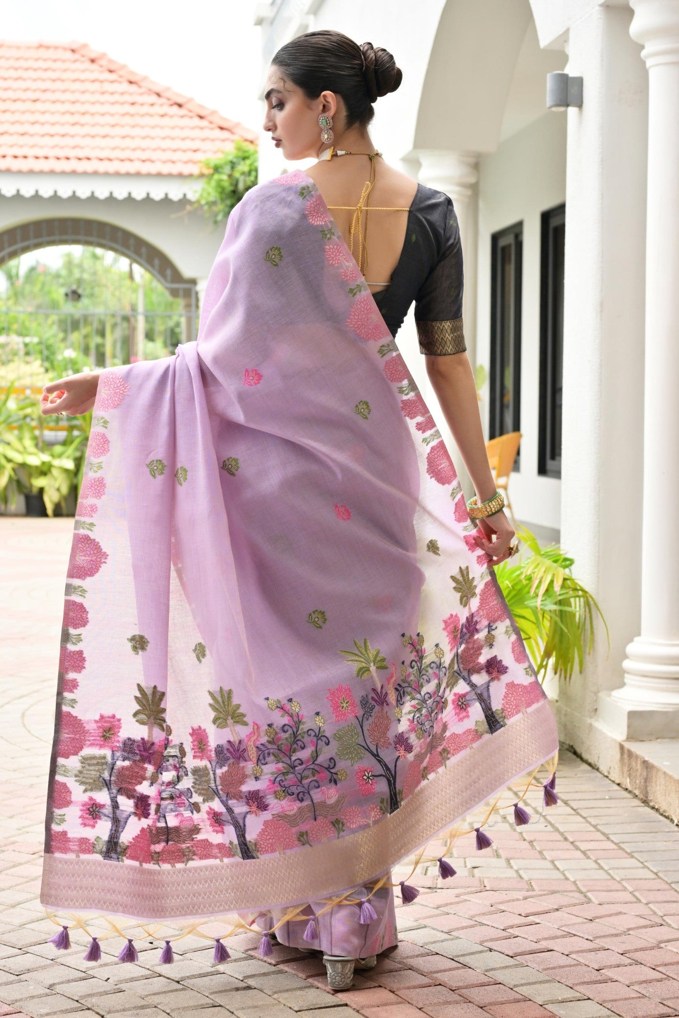 Buy MySilkLove Wisteria Purple Woven Muga Cotton Saree Online