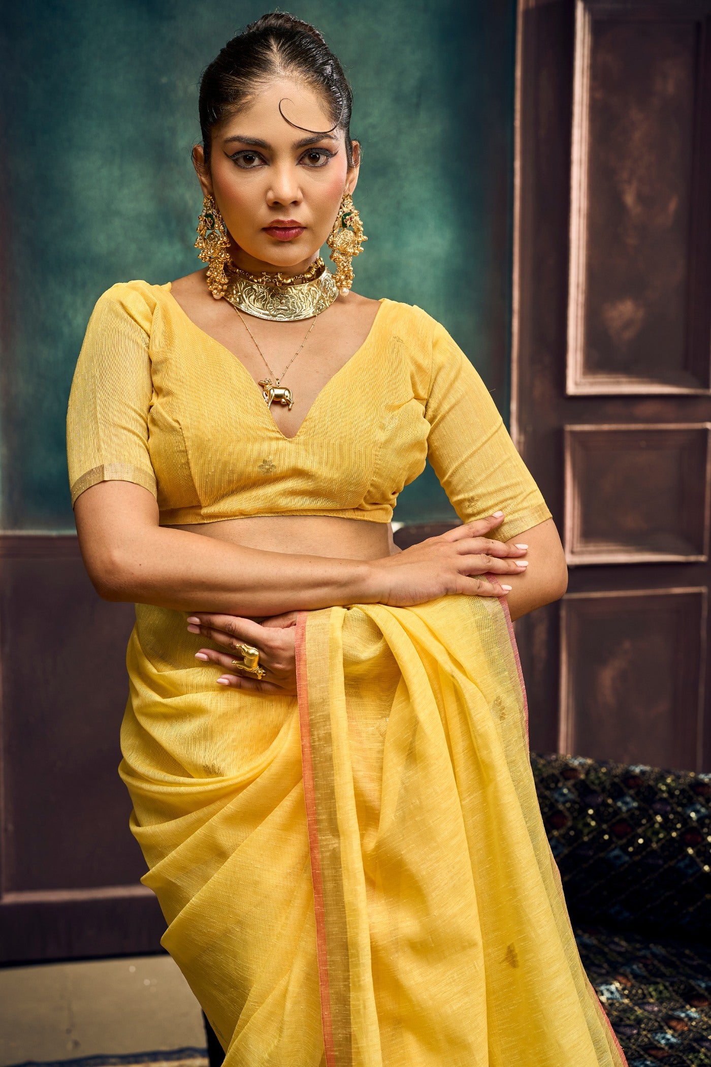 Buy MySilkLove Turmeric Yellow Munga Handloom Cotton Saree Online