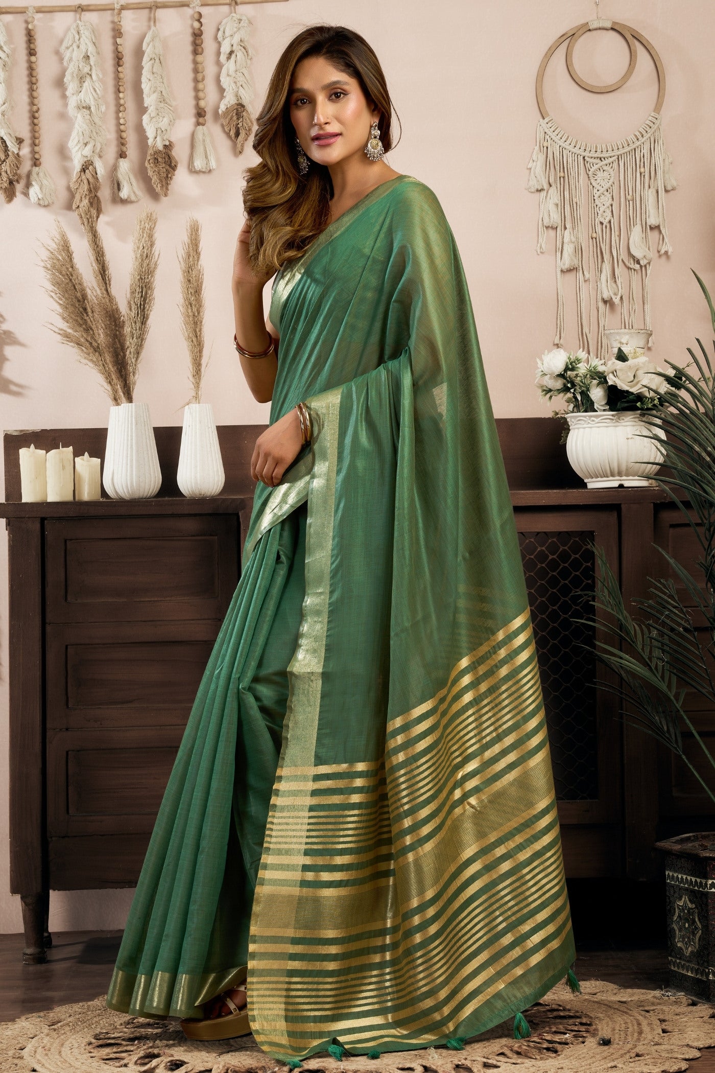 Buy MySilkLove Sage Green Handloom Cotton Saree Online