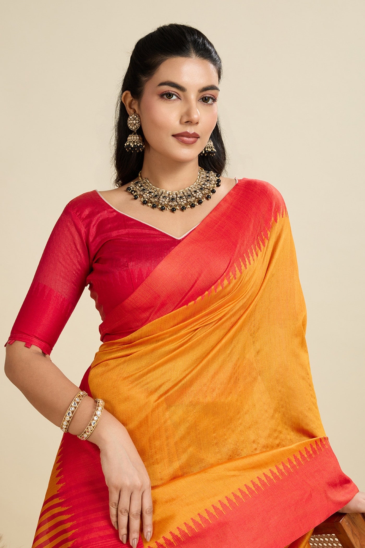 MySilkLove Honey Orange Woven Raw Silk Saree