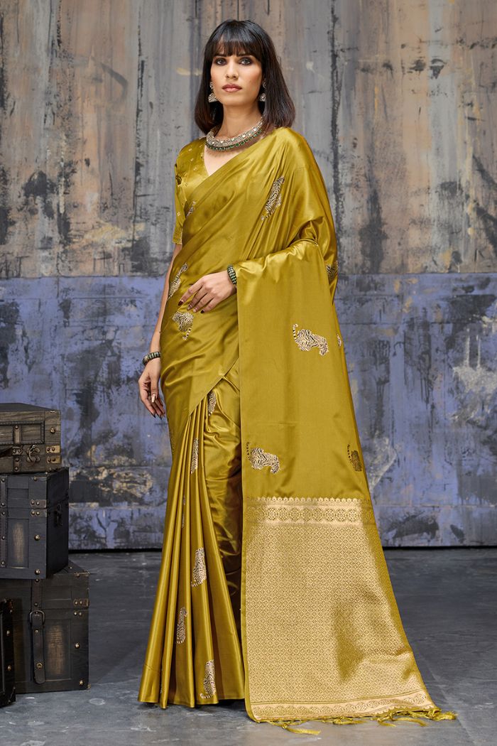 Buy MySilkLove Honey Yellow Handloom Satin Soft Silk Saree Online