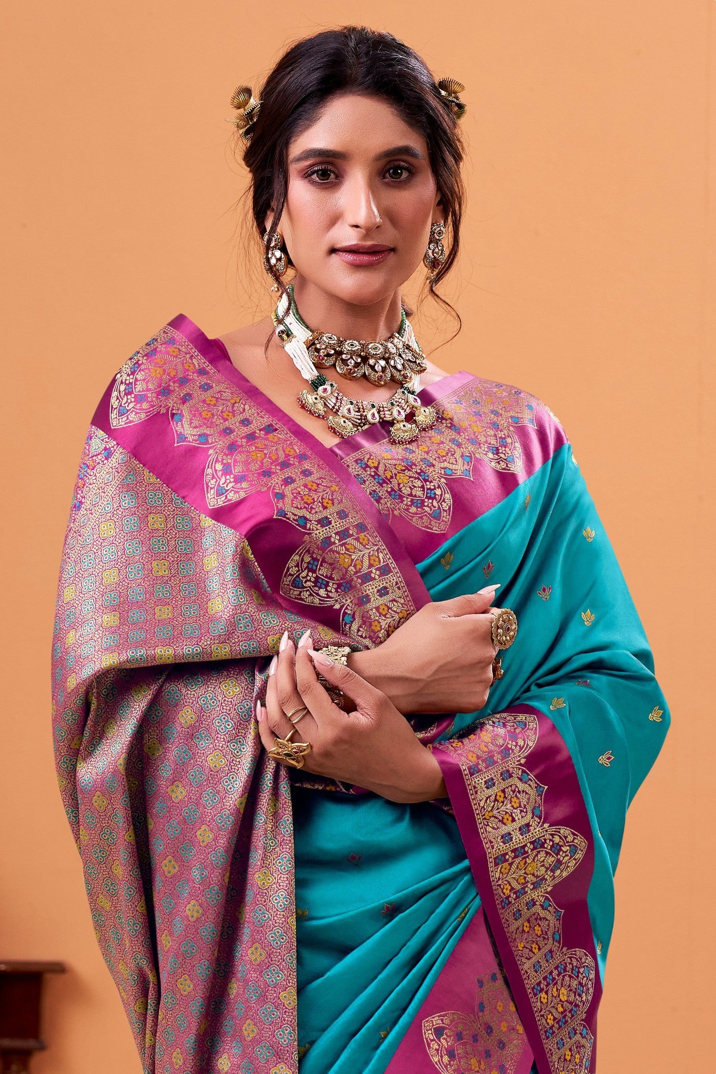 Buy MySilkLove Capri Blue Woven Satin Soft Silk Saree Online
