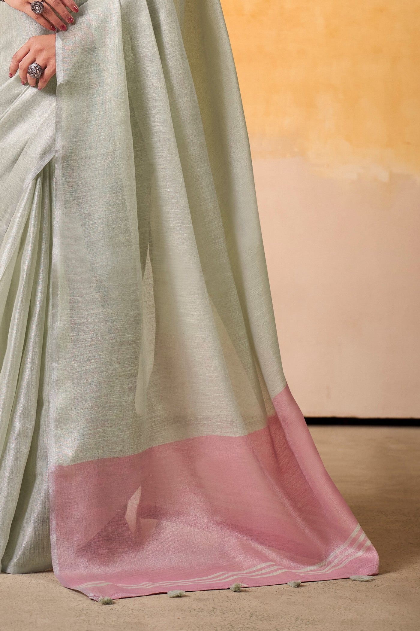 Buy MySilkLove Parchment White and Pink Woven Tissue Silk Saree Online