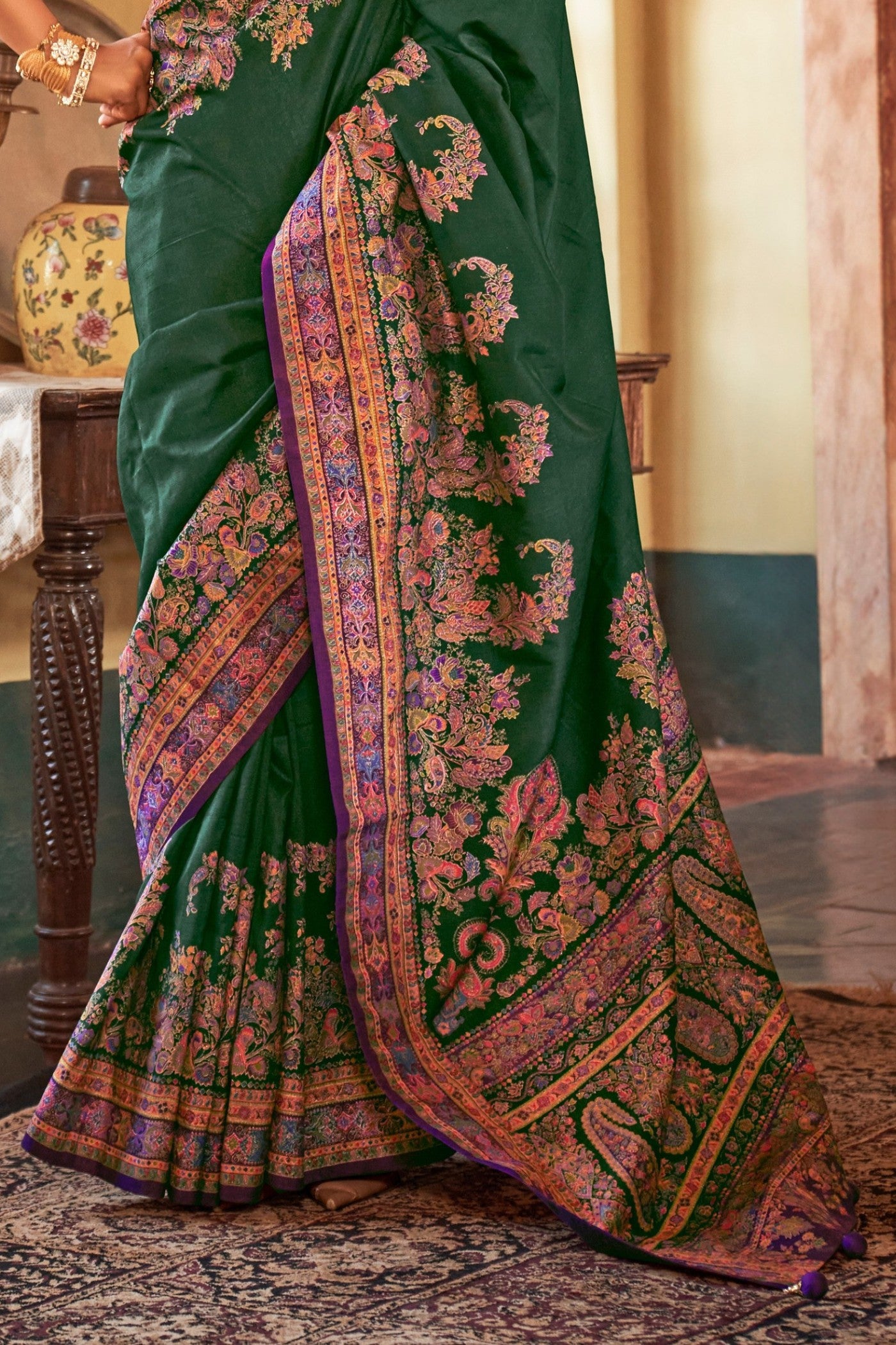 Buy MySilkLove Dianne Green Printed Banarasi Saree Online