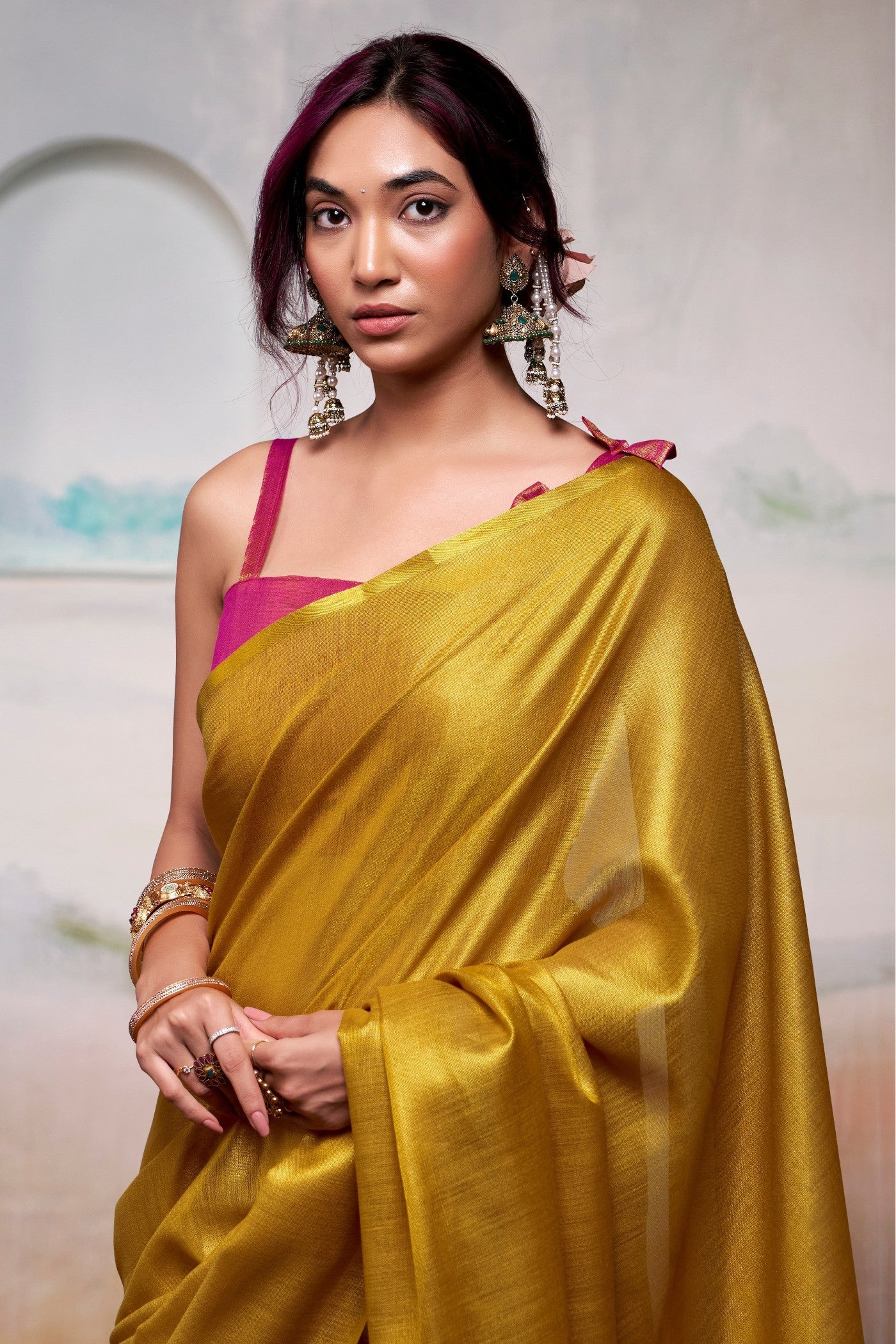 Buy MySilkLove Aureolin Yellow Handloom Tissue Saree Online