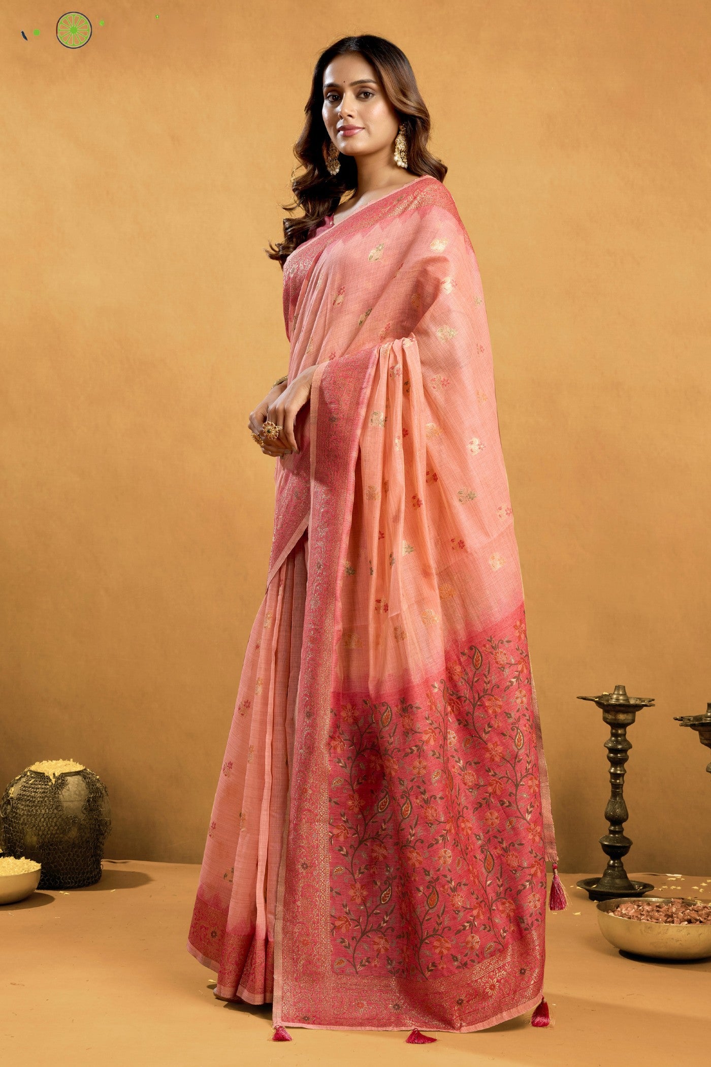 Buy MySilkLove Tonys Peach Handloom Cotton Saree Online
