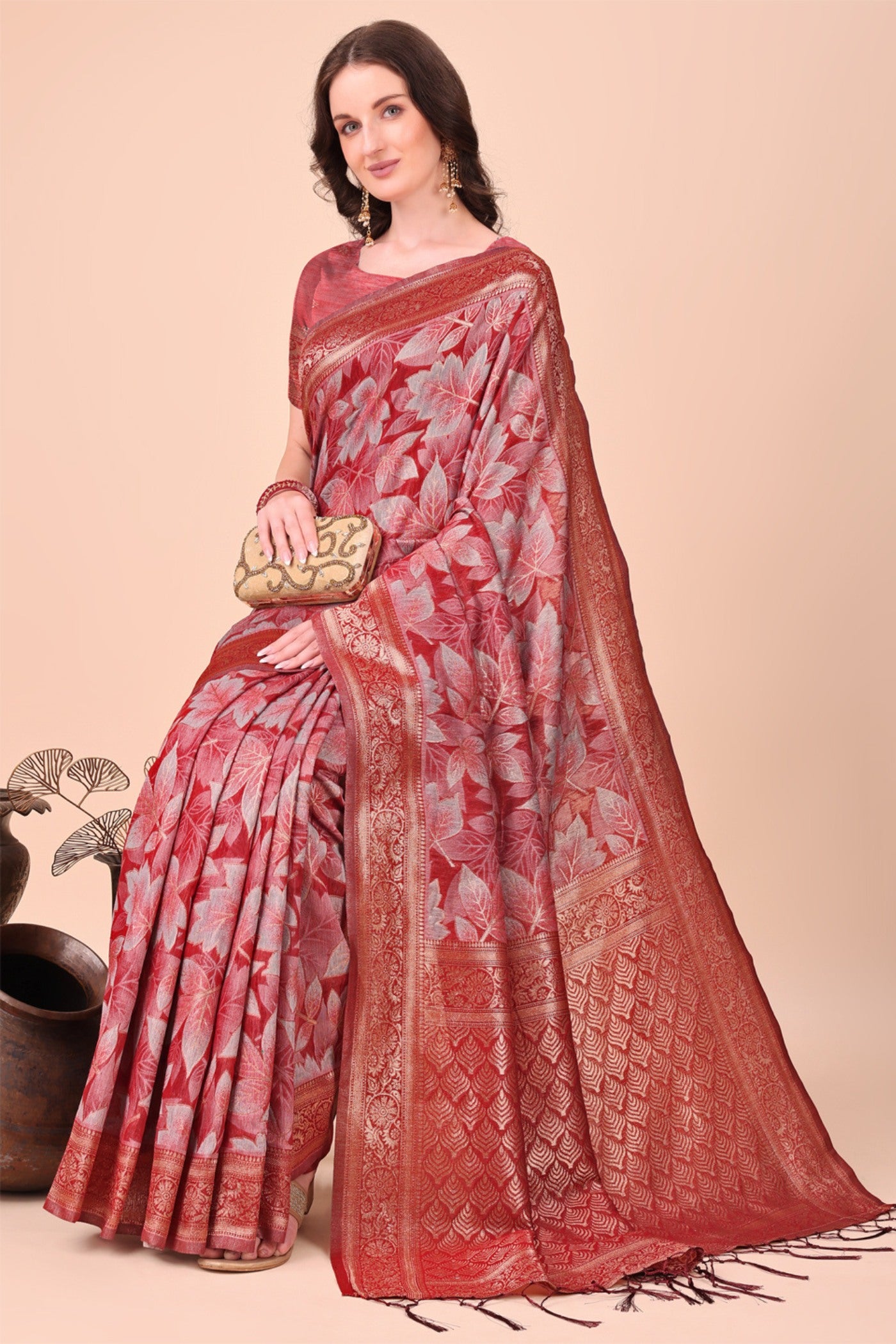 Buy MySilkLove Chilli Red Woven Cotton Saree Online