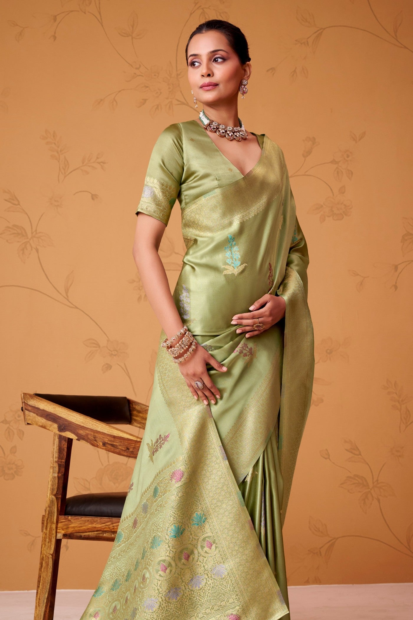 Buy MySilkLove Aquamarine Green Handloom Satin Silk Saree Online