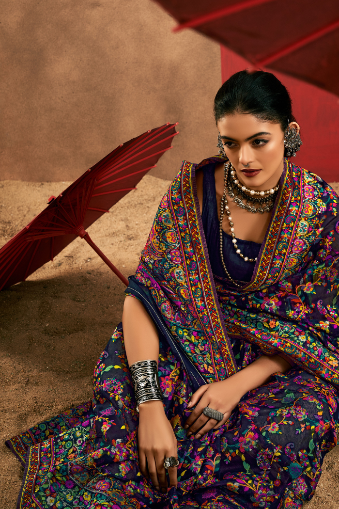 Buy MySilkLove Force Blue Kashmiri Handloom Jamewar Saree Online