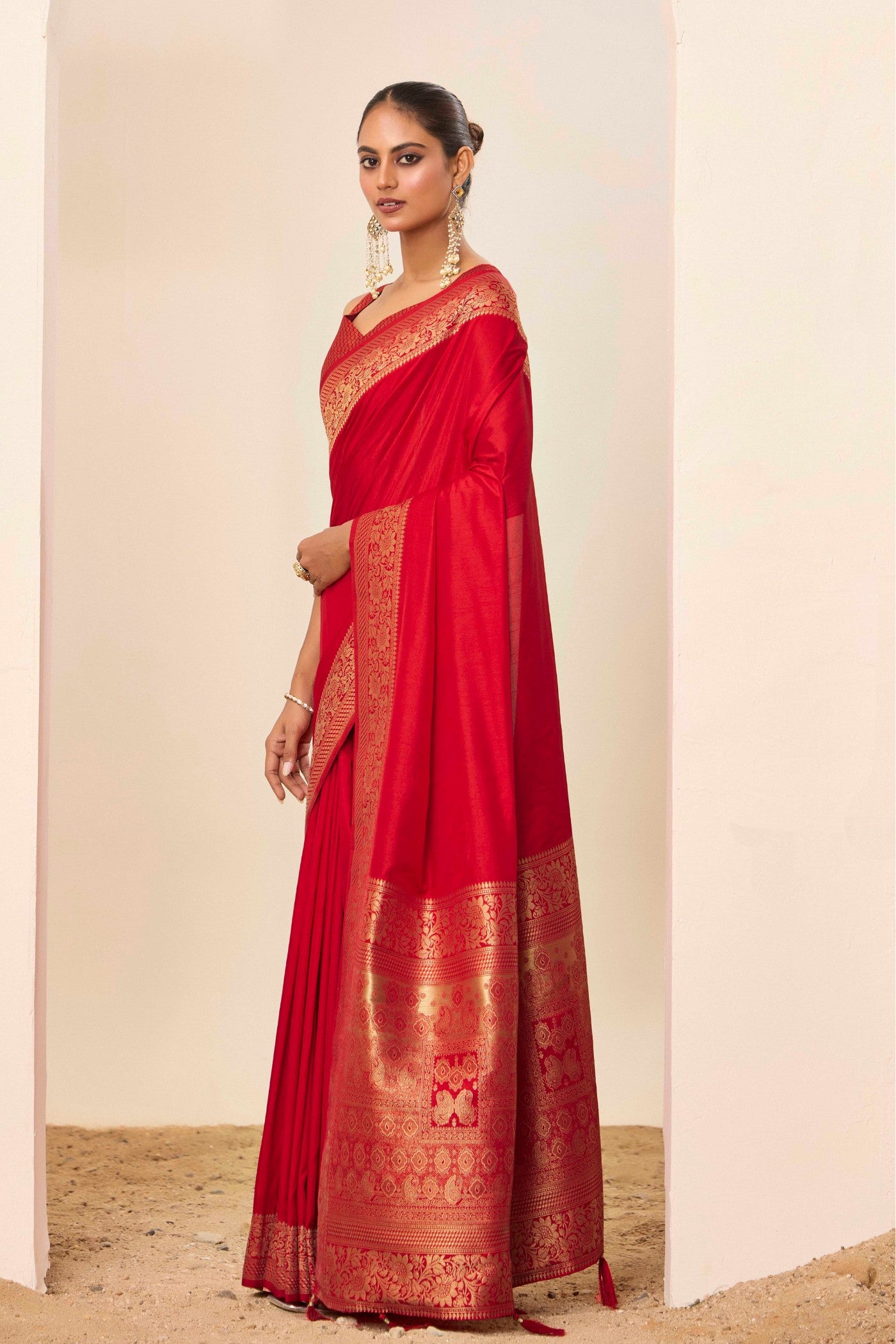 Buy MySilkLove Crismon Red Woven Dola Silk Saree Online