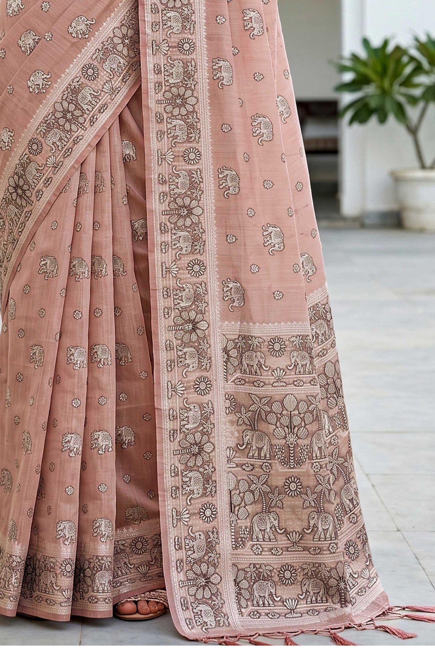 Buy MySilkLove Vibrant Peach Soft Cotton Printed Saree Online