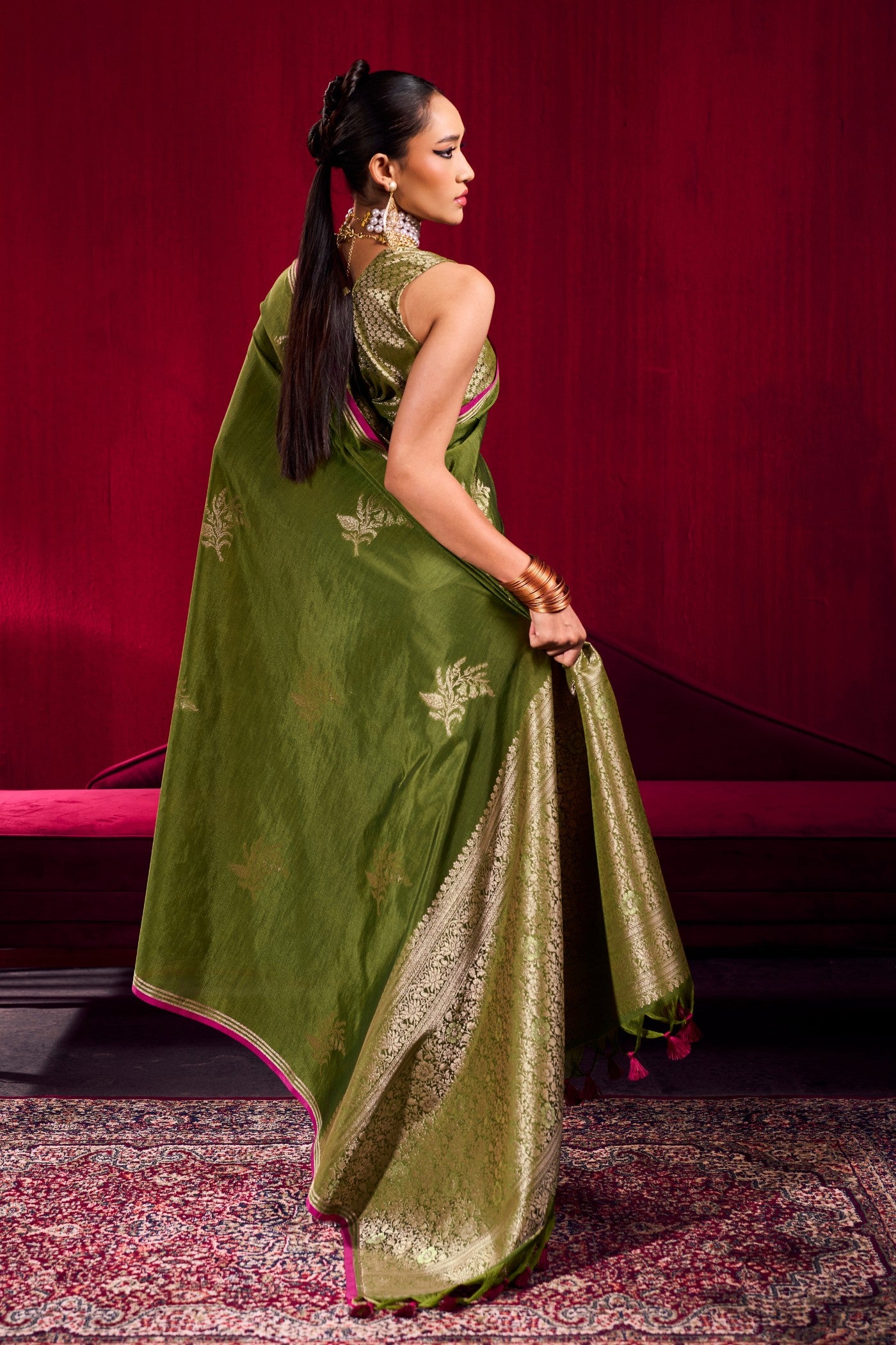 Buy MySilkLove Avocado Green Handloom Satin Soft Silk Saree Online