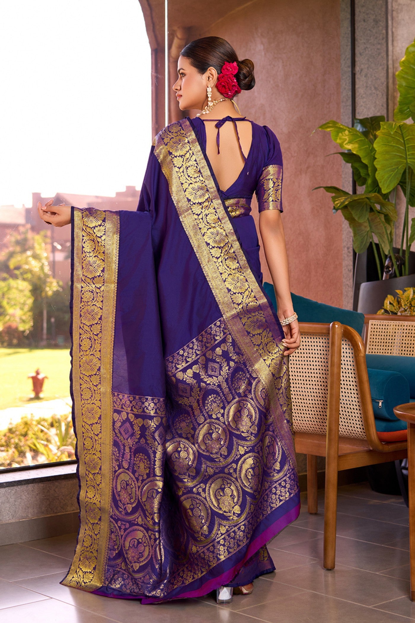 Buy MySilkLove Indigo Blue Woven Banarasi Saree Online