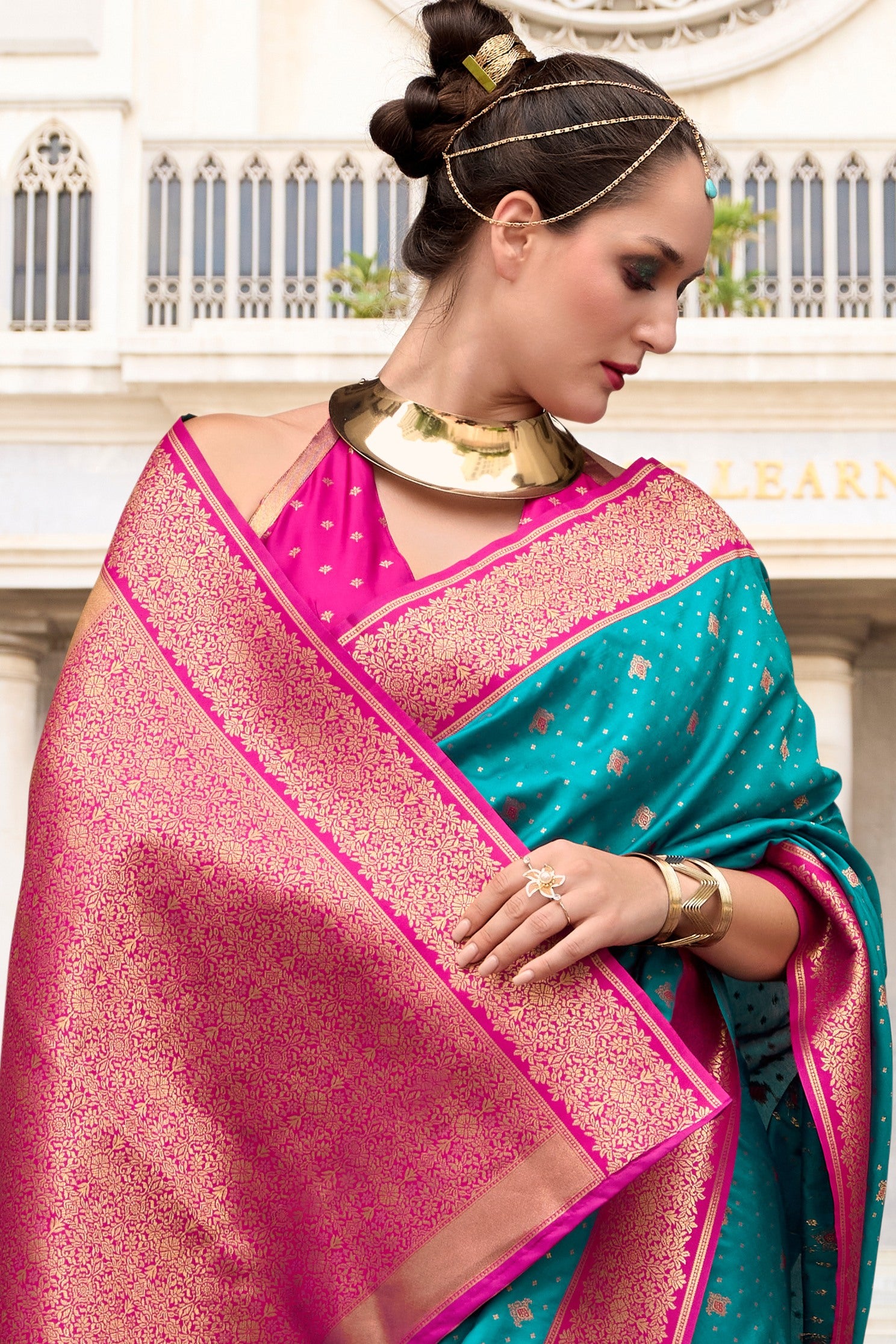Buy MySilkLove Deep Aqua Blue Zari Woven Banarasi Soft Silk Saree Online