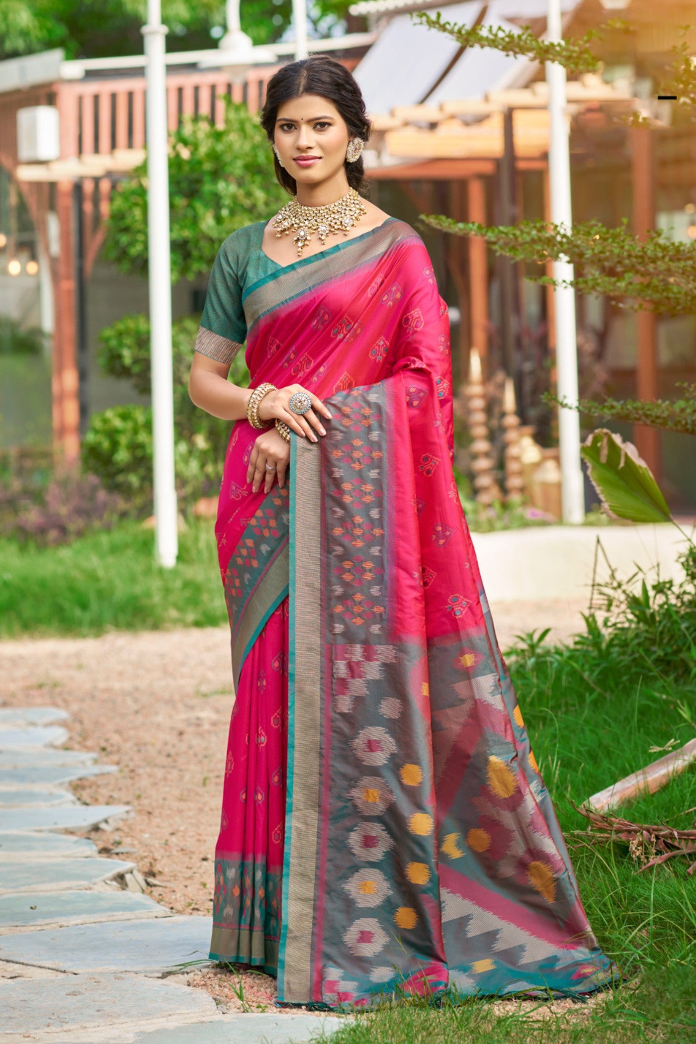 Buy MySilkLove Magenta Pink Ikkat Soft Silk Saree Online