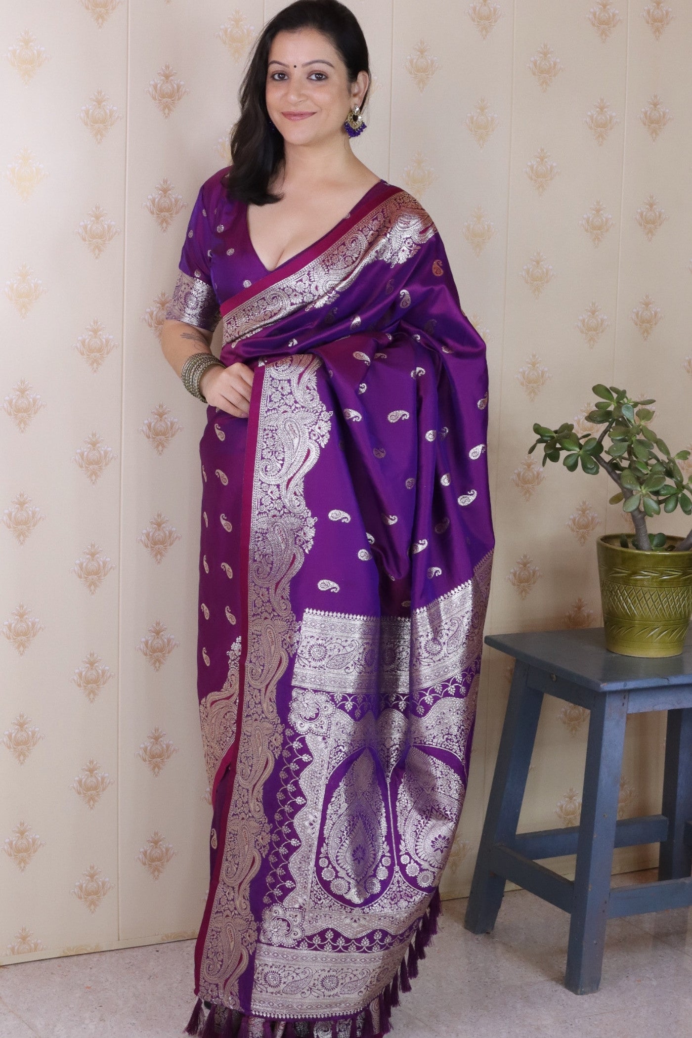 Buy MySilkLove Grape Purple Banarasi Handloom Saree Online