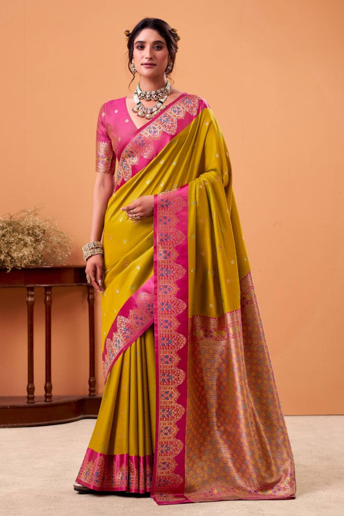 Buy MySilkLove Daffodil Yellow Woven Satin Soft Silk Saree Online