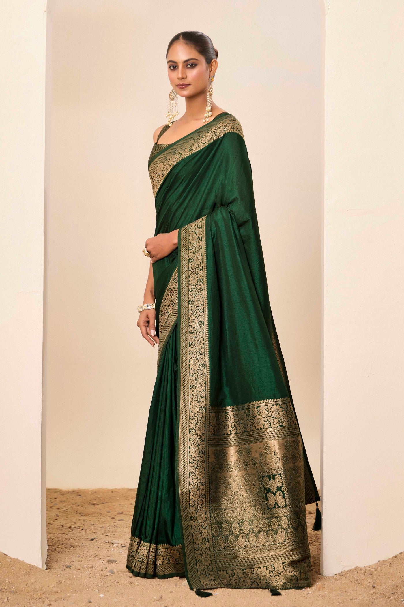 Buy MySilkLove Jungle Green Woven Dola Silk Saree Online