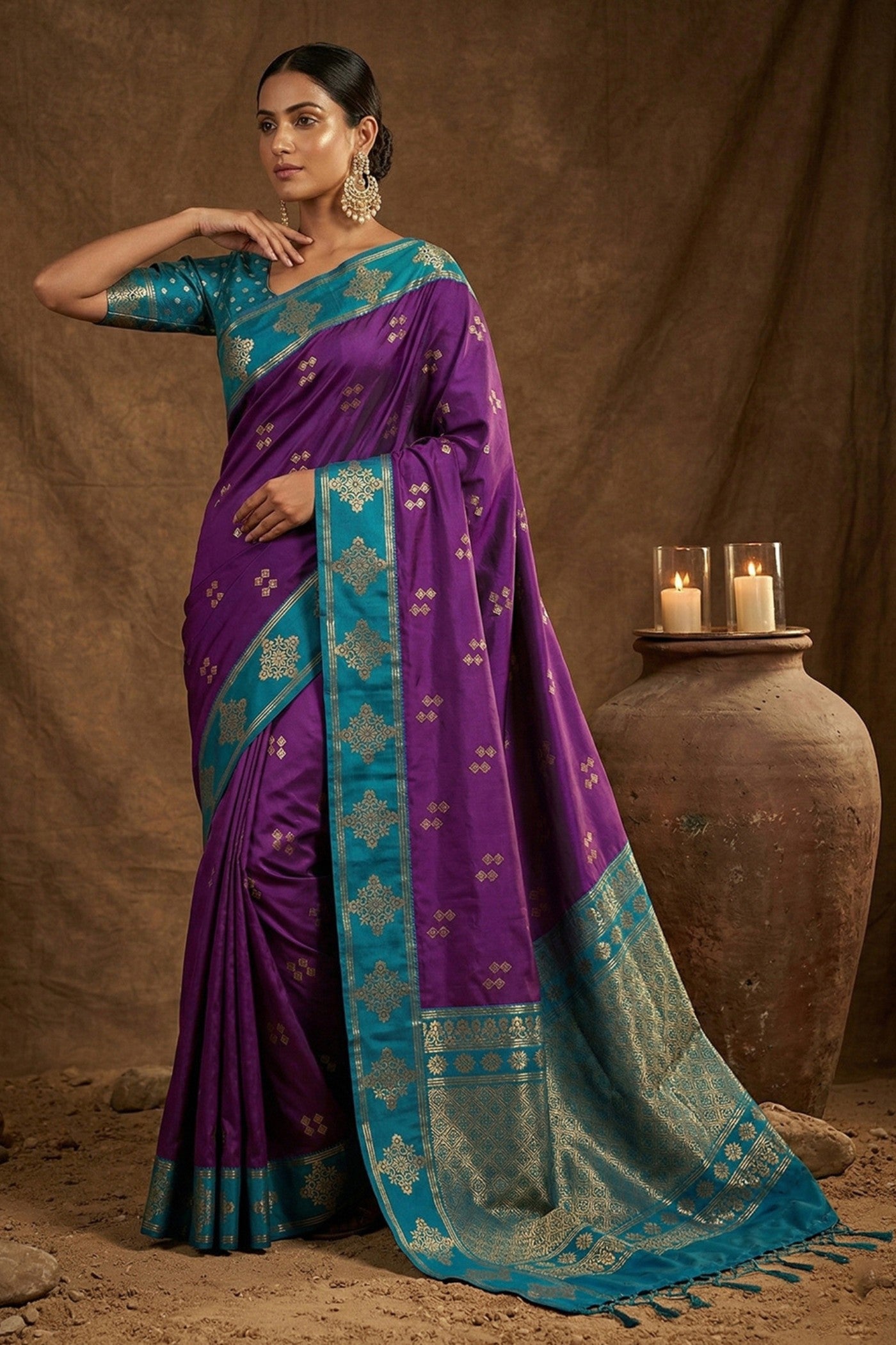 Buy MySilkLove Eminence Purple Woven Banarasi Soft Silk Saree Online