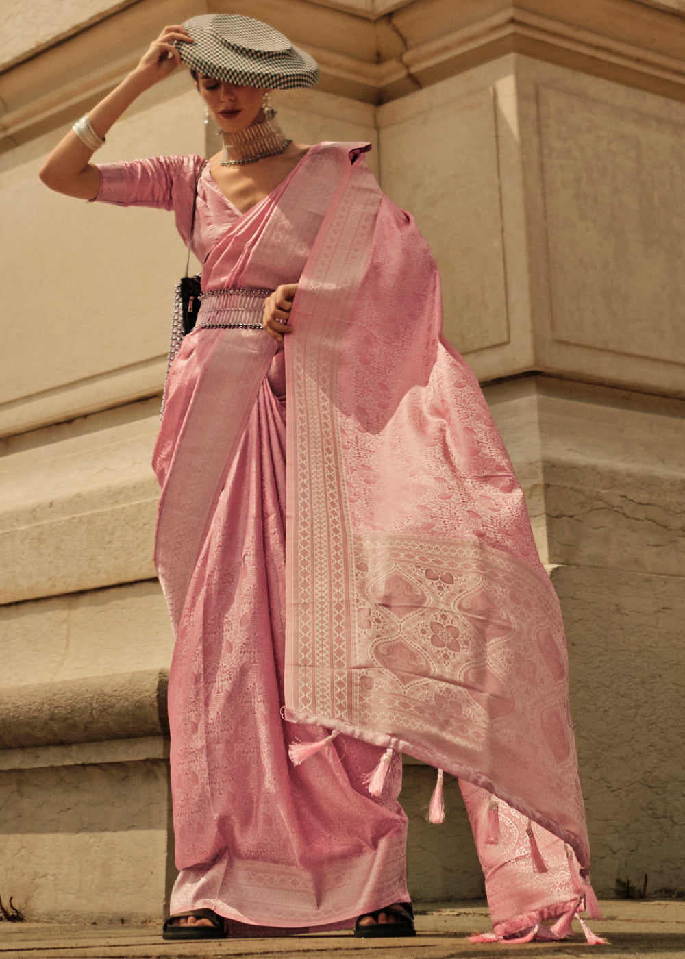Buy MySilkLove Tonys Peach Woven Banarasi Satin Silk Saree Online