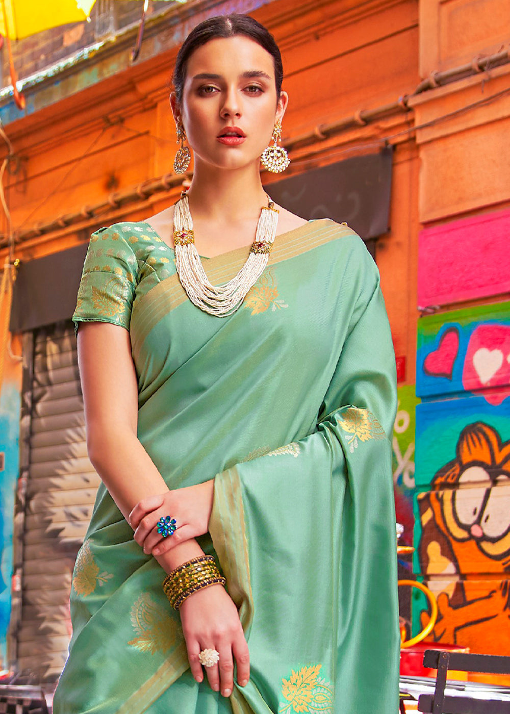 MySilkLove Pastel Green Zari Woven South Silk Saree