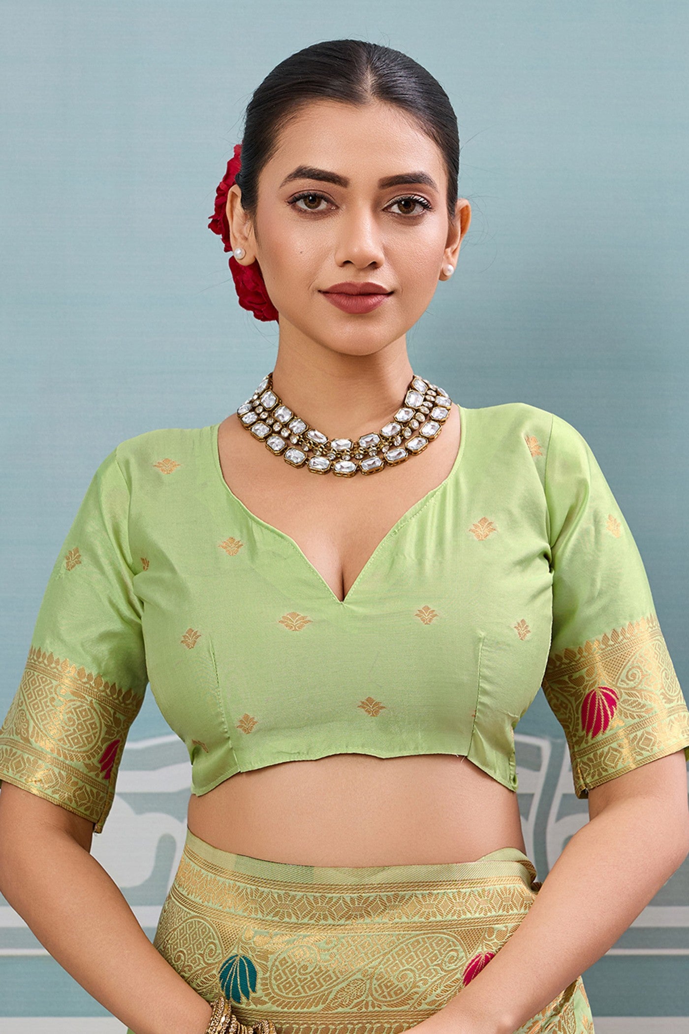 Buy MySilkLove Olive Green Woven Banarasi Saree Online