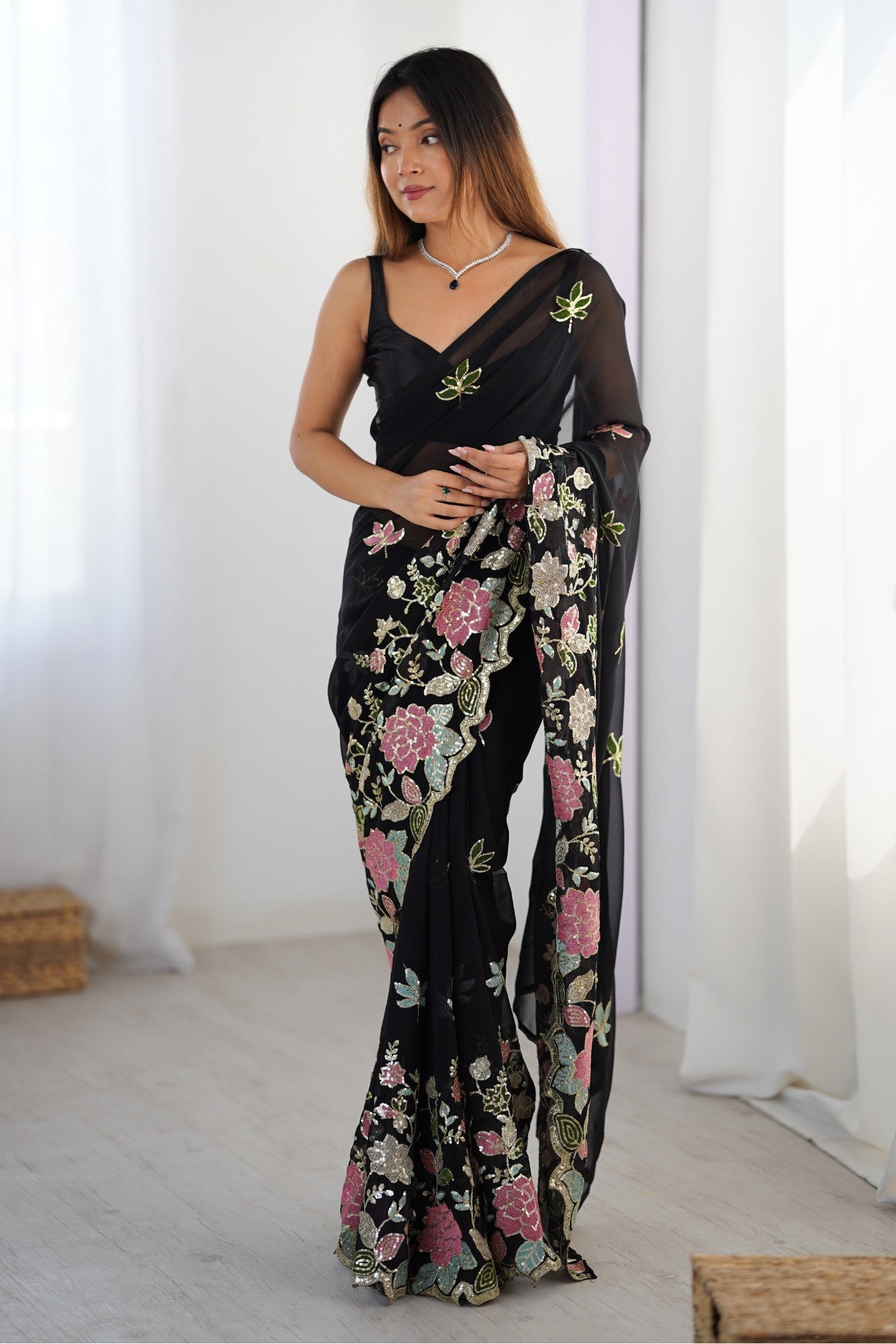 Buy MySilkLove Licorice Black Georgette Partwaer Saree Online