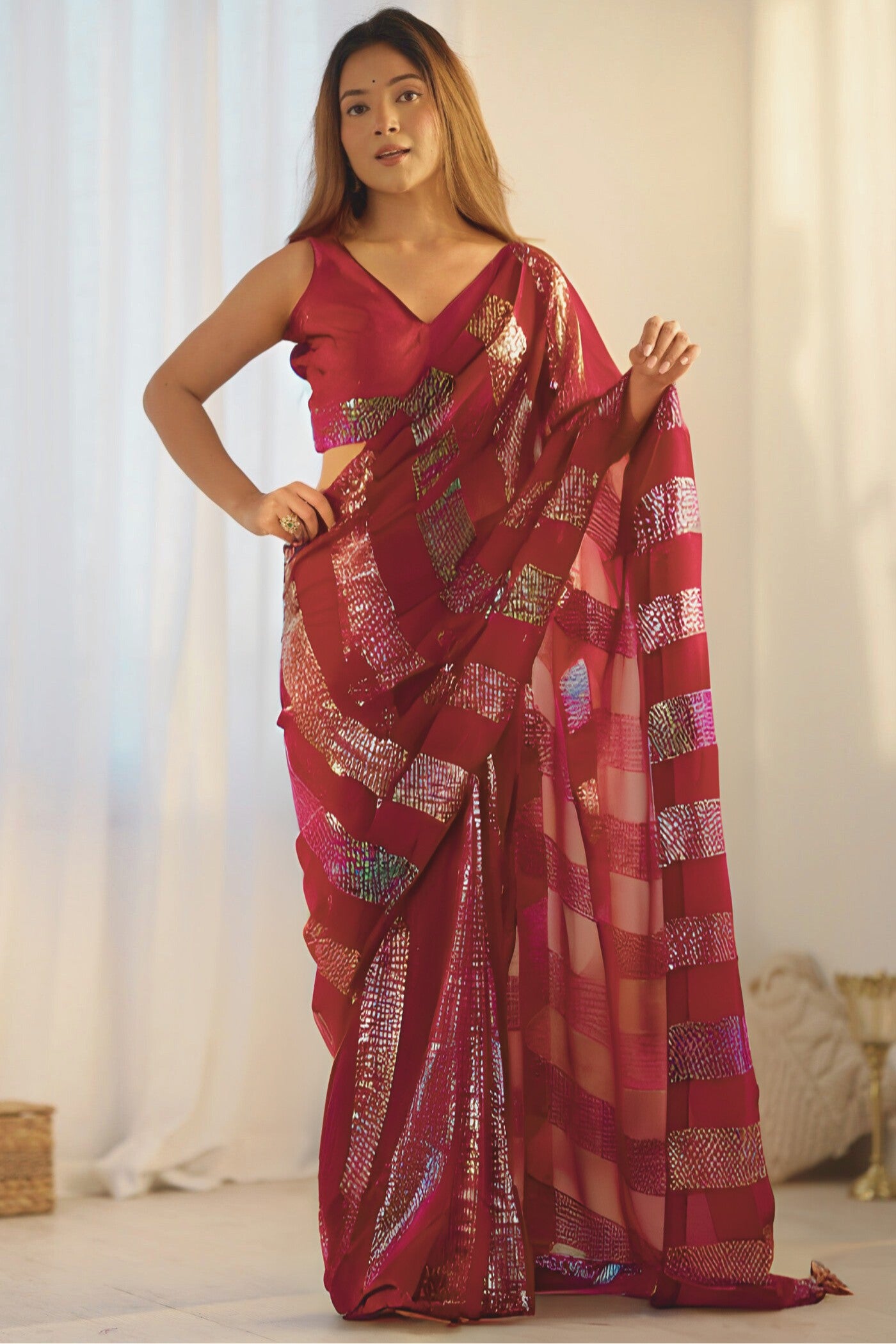 Buy MySilkLove Wine Maroon Georgette Partywear Saree Online