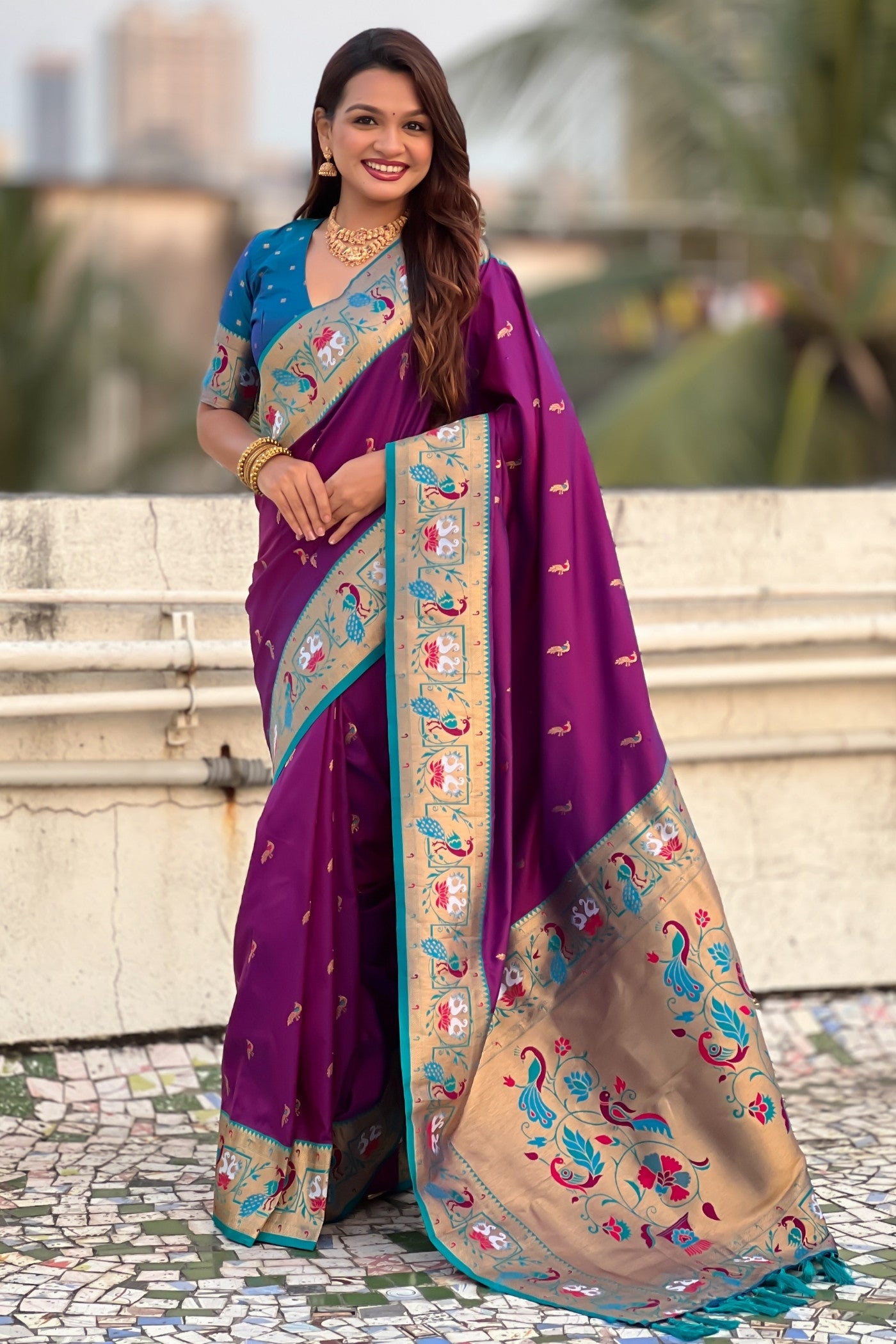 Buy MySilkLove Eggplant Purple Zari Woven Paithani Saree Online