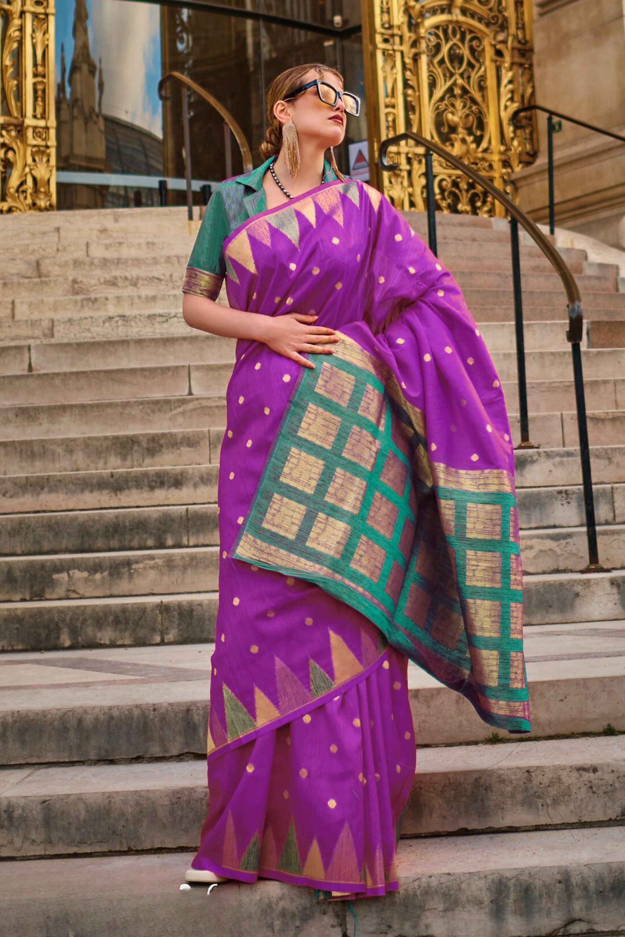 Buy MySilkLove Midnight Pearl Purple South Tussar Temple Border Silk Saree Online