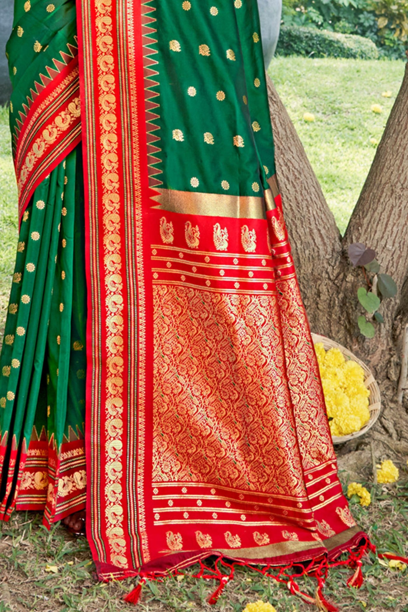 Buy MySilkLove Forest Green Banarasi Woven Soft Silk Saree Online