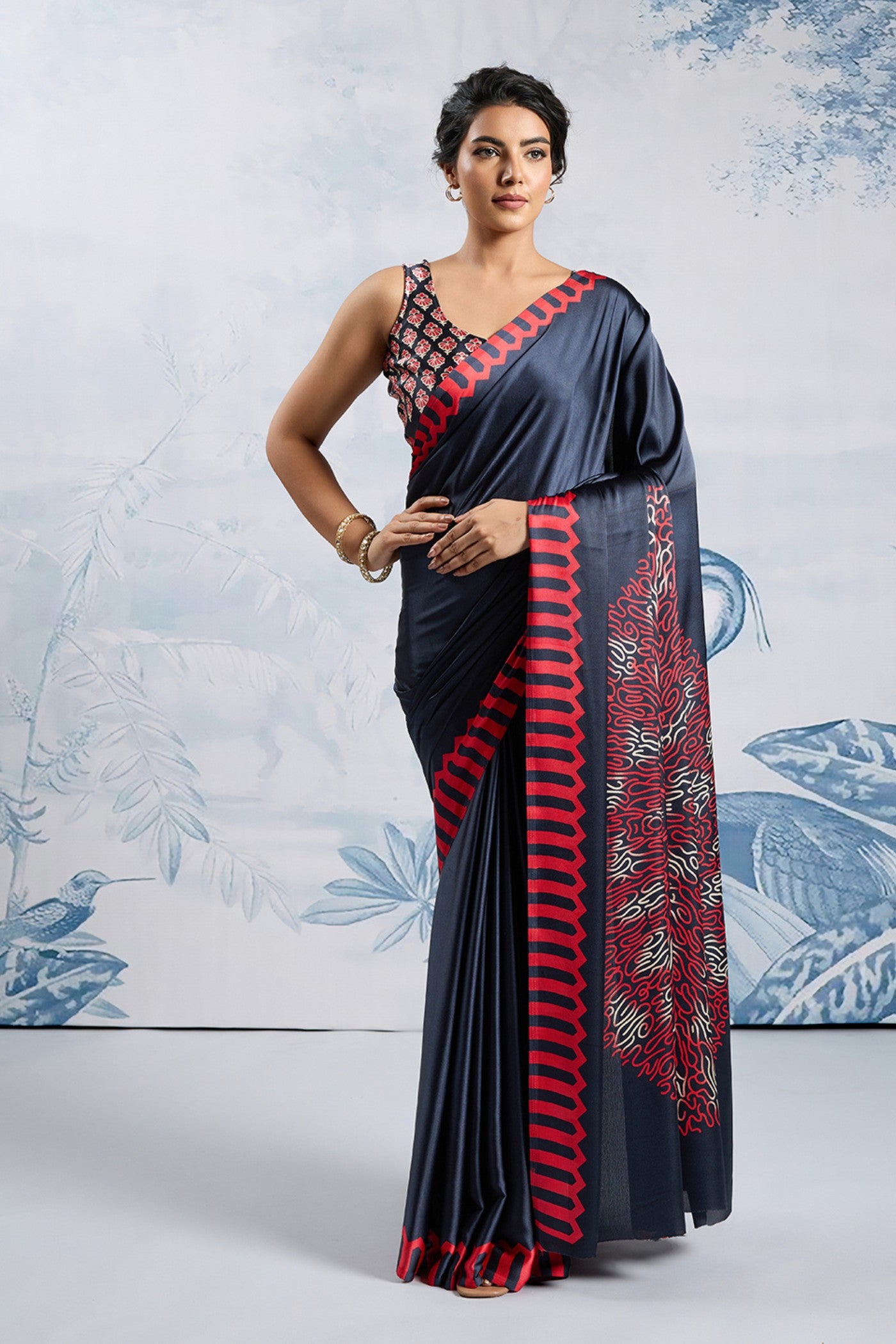 Buy MySilkLove Moonstone Blue Printed Satin Crepe Silk Saree Online