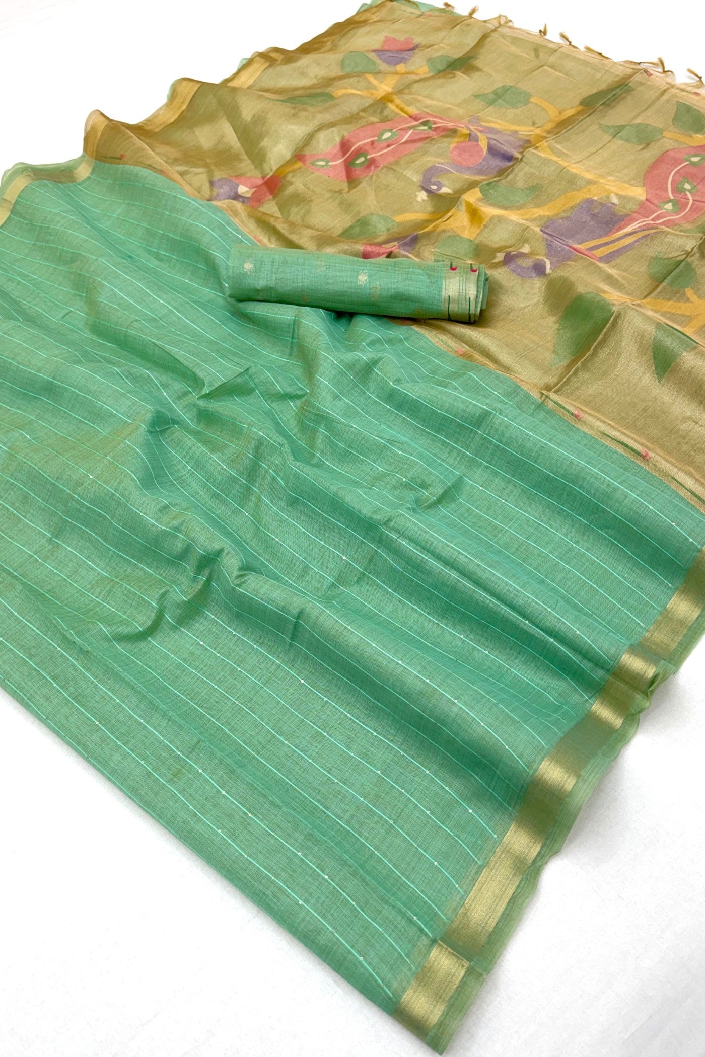 Buy MySilkLove Froly Pink Jamdani Cotton Tissue Paithani Saree Online