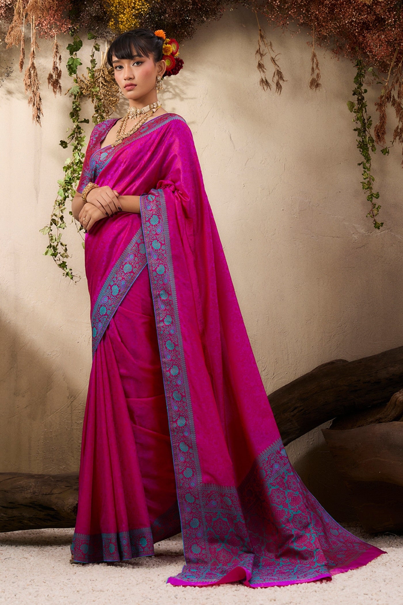 Buy MySilkLove Magenta Pink Woven Tanchoi Kanjivaram Saree Online