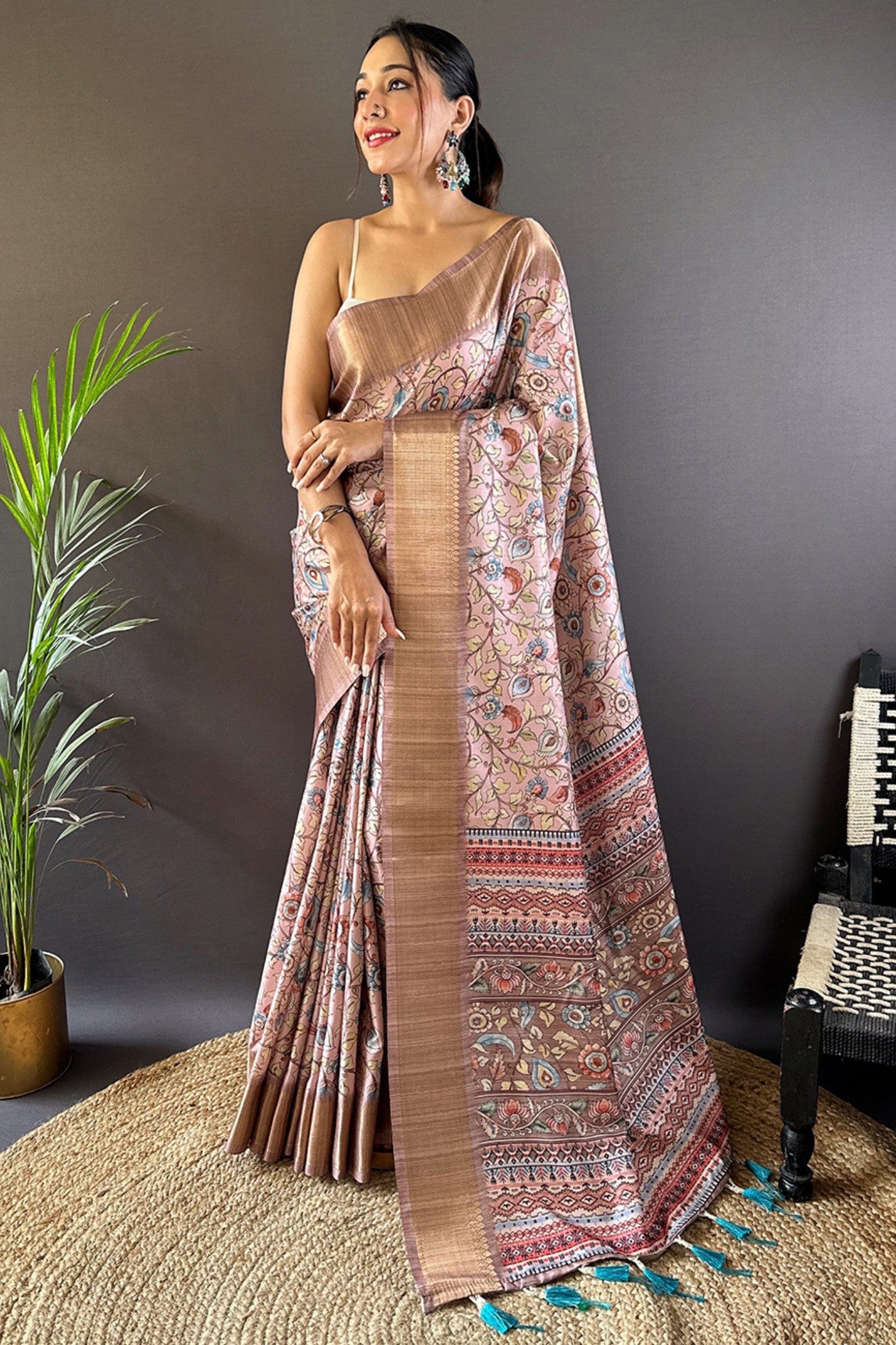 Buy MySilkLove Bubble Cream Printed Tussar Silk Saree Online